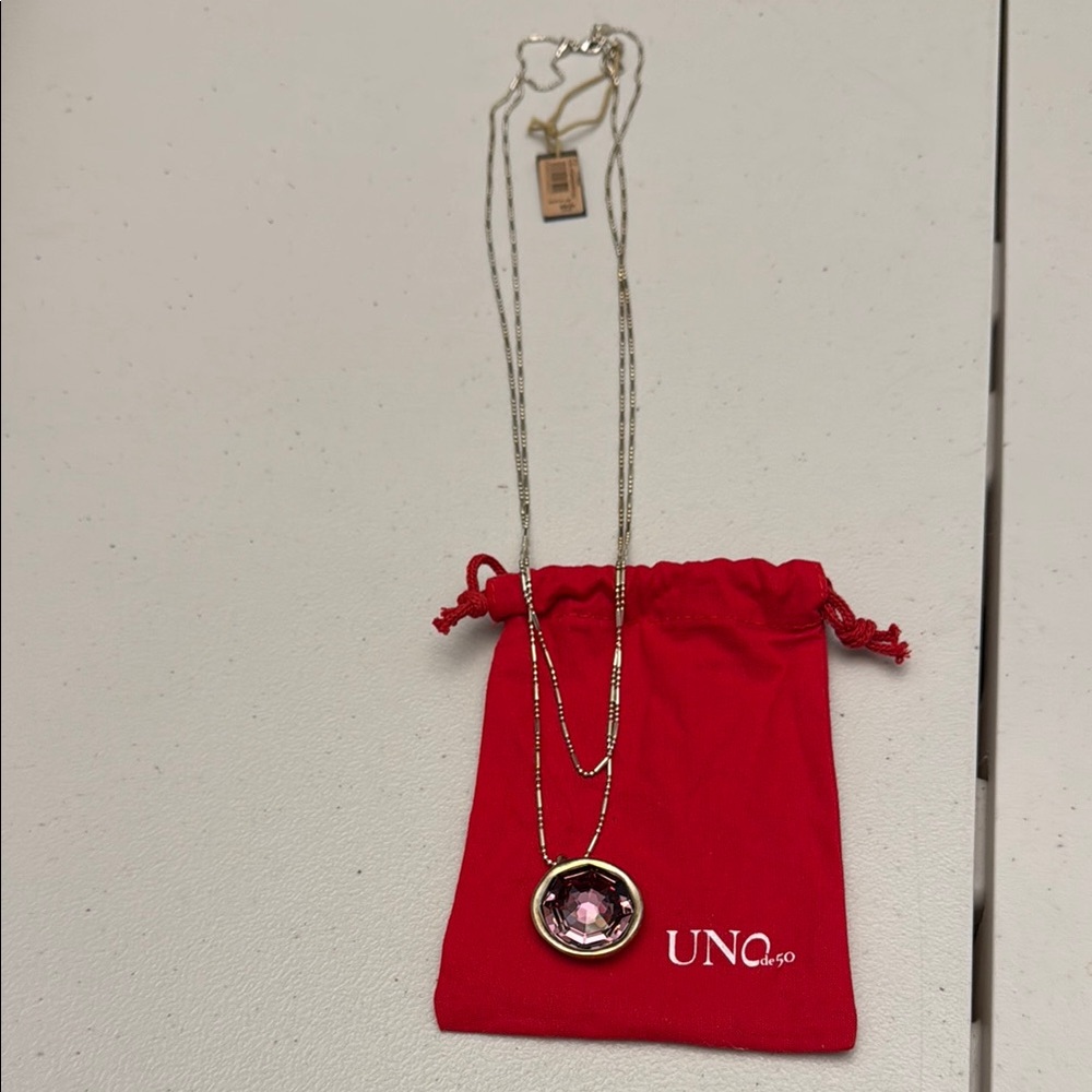 UNO De 50 Silver On My Own Pink Crystal Layer Necklace NEW with tags!